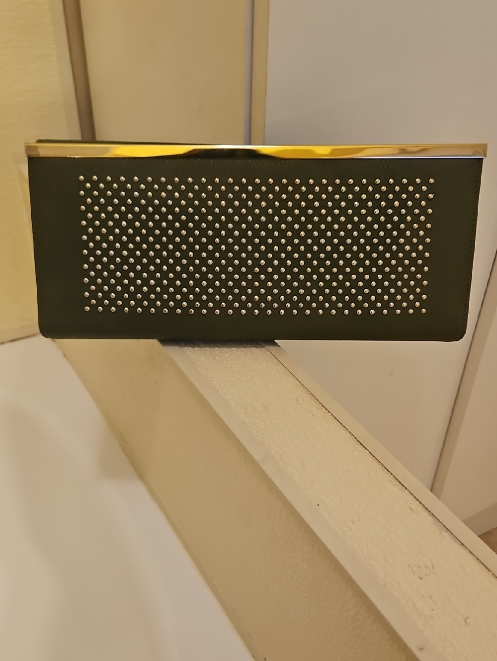 Studded Black Clutch with Gold Trim